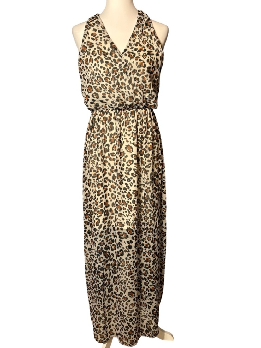 CATO LEOPARD PRINT MAXI DRESS SLEEVELESS ELASTIC WAIST M GUC